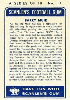 1963 Scanlens NRL #11 Barry Muir Back